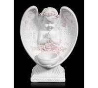 Angelo Bub - Portacandela con cuori e rose, 17,5 cm, in pietra artificiale, dipinto a mano con scritta Peace Hope Dream Faith Love