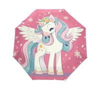 Angelo Cartone Animato Unicorno Cavallo Rosa Ombrello Pieghevole Automatico Ombrelli Antivento Protezione UV da Viaggio per Bambini Ragazzi Ragazze