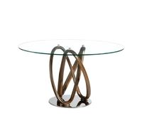 Angelo Cerdá 1021 - Tavolo da pranzo rotondo in vetro temperato trasparente e gambe in legno color noce, Ø 120 x 75 cm