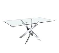 Angelo Cerdá 1061 - Tavolo da pranzo rettangolare in vetro temperato trasparente e gambe in acciaio inox cromato, 150 x 95 x 75 cm