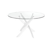 Angelo Cerdá 1138 - Tavolo da pranzo rotondo in vetro temperato trasparente e gambe in acciaio colore bianco, Ø 120 x 75 cm