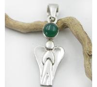 Angelo Ciondolo IN Argento 925 Piccolo Custode Amuleto Giada Verde Calcedonio
