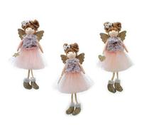 Angelo con pelliccia angioletto rosa oro set 3 fatine addobbi decorazioni natalizi per albero di natale