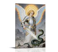 Angelo con spada splendente, che punta a serpente, decorazione da parete moderna da appendere - stampa artistica murale 30 x 45 cm