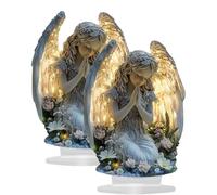 Angelo custode con luce, statua di angelo in resina resistente impermeabile, 20,3 cm, alimentato a batteria, con posa serena, preghiera e luci morbide, ideale per giardino e casa (2 pezzi)