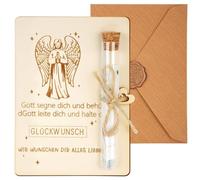 Angelo custode in legno, set regalo per ragazze e ragazzi, regalo di denaro, per cresima, con provetta/carte in legno, sacchetti regalo, buste (20 x 18 x 2,5 cm)