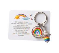 Angelo custode, regalo per l'inizio della scuola, biglietto di auguri per l'inizio della scuola, con portachiavi e ciondolo arcobaleno, biglietto per l'inizio della scuola, regalo per l'inizio della