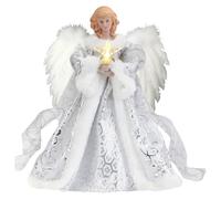 Angelo Di Natale - 11,8 Pollici Topper Di Bambola Angelo Natalizio, Ragazza Angeli Con Ala Di Piuma, Tessuto Illuminato Sanno Essendo Un Albero Di Cima | Ornamento Delle Bambole Rustiche Per