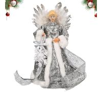 Angelo di Natale, punta dell'albero di Natale, angelo | Angelo albero di Natale | Elegante decorazione delicata con ali di piume bianche per le vacanze interne