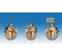 Angelo di Natale Su Cavallo a Dondolo 3-teilig con Corona/Naturale Altezza 6,5cm