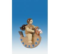 Angelo di Natale Su Cavallo a Dondolo con Corona/Natura Altezza Ca 6,5 CM Nuovo