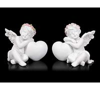 Angelo Fantasy Statue - Putti con Cuore - 2er Set Elfo, Fata, Scultura, Statua, Angelo Custode, H 7 + 7,5 CM