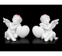 Figuren Shop GmbH Angelo Fantasy Statue - Putti con Cuore - 2er Set Elfo, Fata, Scultura, Statua, Angelo Custode, H 7 + 7,5 CM