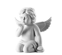 Angelo grande, bianco opaco, angelo bacio a mano, 14 cm
