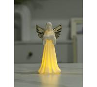 Angelo in porcellana illuminata con LED - Angelo canto in ceramica bianca con ali dorate e libro degli inni, lampada a forma di angelo traslucida per Natale, decorazione per la casa cristiana e regalo