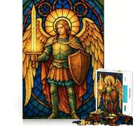 Angelo in vetro colorato con spada - Puzzle per adulti da 1000 pezzi - Gioco di logica e abilità - Lento e divertente - Taglio preciso - Pezzo da collezione artistico 38x26cm