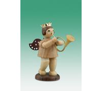 Angelo Legno di Natale Con Engl. Corno Corona/Natura Altezza 6,5 CM Nuovo