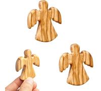Angelo Madonnina in Legno d'Ulivo Intagliato a Mano,Ciondolo con Ali d'Angelo per Battesimo Femmina/Maschio,Prima Comunione e Cresima,Portafortuna Familiare con Cofanetto Regalo e Sacchetto Vellutato