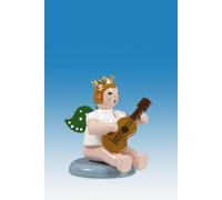 Angelo Musicante Piatto Seduto Con Chitarra Corona Altezza Ca 6 CM Nuovo Legno