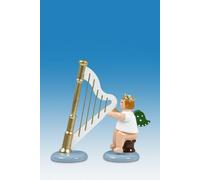 Angelo Musicante Seduto Con Arpa Corona Altezza Circa 6 CM Nuovo Legno