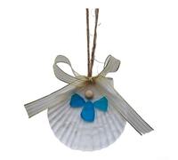 Angelo ornamentale in vetro di mare e conchiglie progettato per appendere verticalmente in sunroom, bagni o aree esterne con sospensione in corda di canapa naturale (blu)