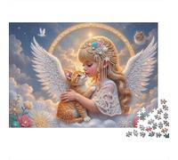 Angelo Ragazza Abbracciare Gatto Puzzle Classico Da 1000 Pezzi, Per Bambini 8-12 & Adulti, Cartone Spesso, Regalo Per Amanti Dei Puzzle, Gioco Cerebrale 70x50cm/1000pcs