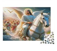 Angelo Santo su Cavallo Bianco Puzzle per Adulti Puzzle 1000 Pezzi Scena Divina Luce Religiosa Famiglia Relax Decorazione Regalo 52x38cm/1000pcs