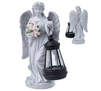 Angelo solare, divertente statuetta in resina per esterni, statua da giardino commemorativa, ornamento decorativo a forma di angelo floreale, scultura in resina per sentiero del cimitero, graziosa