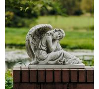 Angelo su base statua statua in pietra 42 cm 45 kg grigio cemento bianco anti...