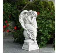 Angelo su piedistallo destro statua in pietra 42 cm 12 kg grigio cemento bian...