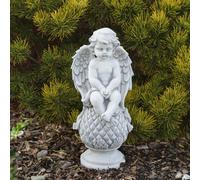 Angelo su sfera decorazione tomba statua in pietra 37 cm 7 kg grigio cemento ...