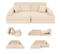 Angelove Divano Bambini 2-in-1 - Divano-letto con Rivestimento in Velluto a Coste, Sfoderabile, Beige