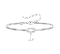 Angelra Bracciali con nodo d'amore, per donne e ragazze, in argento, con lettera iniziale A-Z, gioiello regolabile, per mamma, figlia, sorelle, amici, 6.5cm, Acciaio inossidabile, Non pietra preziosa