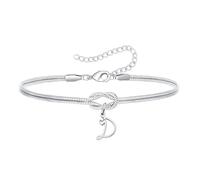Angelra Bracciali con nodo d'amore, per donne e ragazze, in argento, con lettera iniziale A-Z, gioiello regolabile, per mamma, figlia, sorelle, amici, 6.5cm, Acciaio inossidabile, Non pietra preziosa