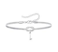 Angelra Bracciali con nodo d'amore, per donne e ragazze, in argento, con lettera iniziale A-Z, gioiello regolabile, per mamma, figlia, sorelle, amici, 6.5cm, Acciaio inossidabile, Non pietra preziosa