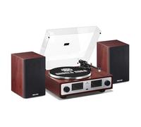 ANGELS HORN Giradischi vintage, Giradischi Bluetooth HiFi con altoparlanti da scaffale, preamplificatore phono integrato, trasmissione a cinghia a 2 velocità, controllo del passo, pick-up AT-3600L