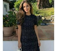 [Angel's Kiss] Elegante abito midi francese, nuova collezione primavera/estate 2026, abito corto stile vacanza con collo rotondo, colore nero L,M,S,XLPianteTessuto intrecciato