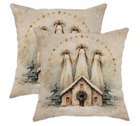 Angels - Set di 2 federe per cuscini natalizi, rustiche, con cerniera nascosta, per soggiorno, letto, ufficio, divano, sedia, 61 x 61 cm, colore: beige