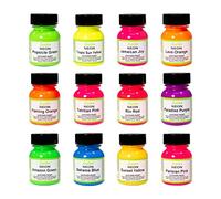 Angelus Set di colori acrilici al neon per pelle, 12 colori vivaci, 28,3 g ciascuno, atossici per pelle, tela, legno, per personalizzazione e artigianato, flessibile, miscelabile, prodotto negli Stati