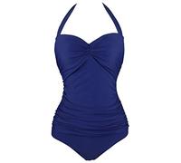 Angerella Vintage Ruched Halter One Piece Swimsuit per Donne