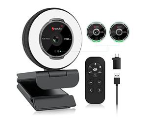 Angetube Streaming Webcam con microfono - 1080P 60FPS USB WebCam con luce ad anello e telecomando - HD Web Camera con 5X Digital Zoom Built-in Privacy Cover per: PC | Laptop | Mac |