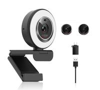 Angetube Webcam per PC, fotocamera USB 1080P/30fps con luce ad anello, Copertura Privacy, Autofocus, Microfono, Plug & Play Web Cam Per Zoom/Teams/YouTube, Laptop & Desktop