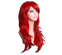 ANGGREK Parrucca lunga rossa riccia donna, universale, traspirante, morbida, comoda, rossa con rete per capelli, capelli sintetici ad alta temperatura, per Halloween, Natale, cosplay, feste