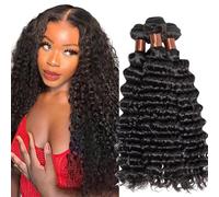 Angie Queen Virgin Human Hair Extensions Weave Weft Unprocessed Brazilian Virgin Hair Deep Wave Nature Color 3 Bundles 12 14 16inch (100+/-5g)/bundle Can be Dyed and Bleached