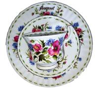 AngiesStrickZauber Venduto: Royal Albert/Original/Flower of the Month/August / 1 tazza - 1 piattino - 1 piatto da torta/originale/Bone Cina/Inghilterra