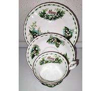 AngiesStrickZauber Venduto: Royal Albert/Original/Flower of the Month/MAI - Piccolo/Si prega di notare le dimensioni!! / 1 tazza, 1 piattino, 1 piatto da torta/originale/Bone Cina/Inghilterra