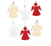 Angioletti in legno, 6 pezzi: decorazioni natalizie da appendere piccole rosse, bianche & naturali, pendenti natalizi per albero di natale, addobbi rustici segnapacchi e regali, 5 cm