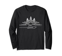 Angkor Wat Cambogia Line Art Disegno Tempio Design Maglia a Manica