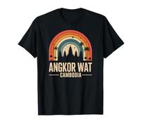 Angkor Wat Cambogia, Retro Arcobaleno e Divertente Tempio Vintage Maglietta