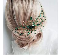 Anglacesmade Pettine a vite per capelli, da sposa, con cristalli di colore verde smeraldo, malachite, accessorio per capelli per festa, festival, balli, per donne e ragazze (oro)